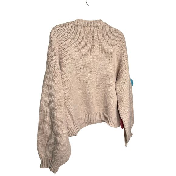 Bibi Floral Knit Cardigan Sweater V-Neck Button Front Beige Womens Size M NWT - Picture 2 of 5